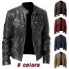 2023 Motorcycle Jacket Mens Slim Fit Stand Collar PU Jacket Autumn Windproof Zipper Jackets Men Leather Coat